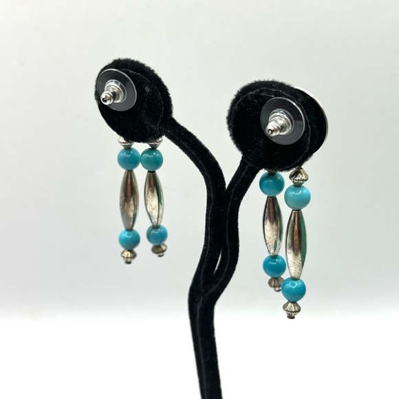 Sterling Silver 925 and Blue Turquoise Dangle Earrings Boho Southwest Earrings - Picture 3 of 9
